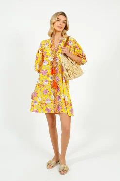 Place Du Soleil PDS 334 Embroidered Dress in Yellow