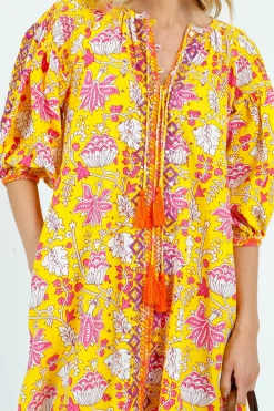 Place Du Soleil PDS 334 Embroidered Dress in Yellow