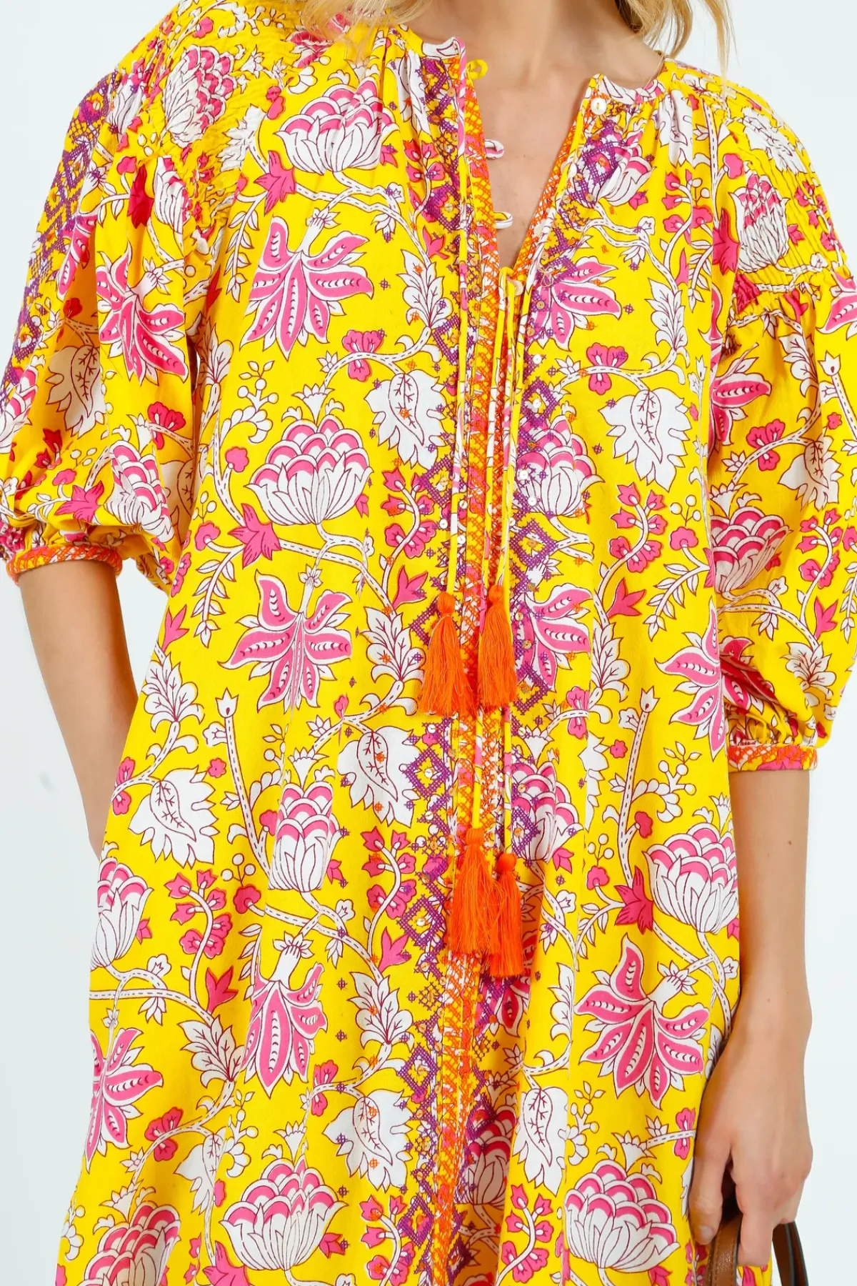 Place Du Soleil PDS 334 Embroidered Dress in Yellow