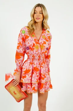 Place Du Soleil PDS 423 Lelies Short Dress in Orange, White
