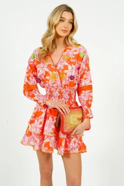 Place Du Soleil PDS 423 Lelies Short Dress in Orange, White