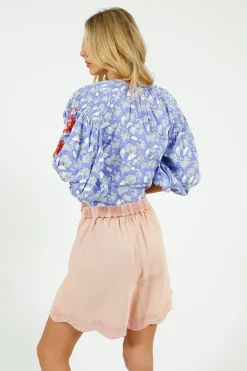 Place Du Soleil PDS 327 Lila Print Blouse with Orange Emb