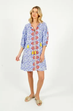 Place Du Soleil PDS 328 Lila Print Dress in Orange Emb