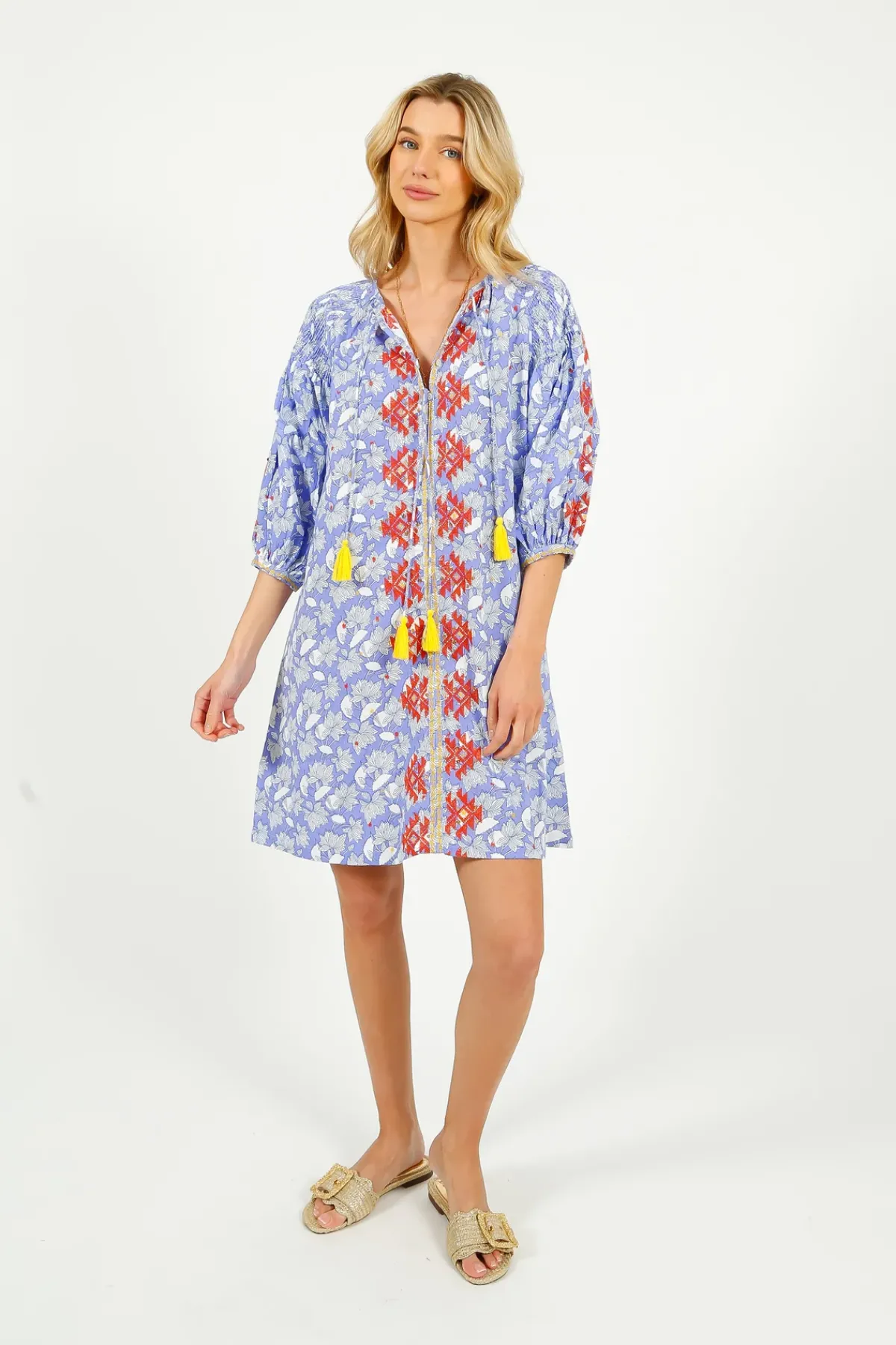 Place Du Soleil PDS 328 Lila Print Dress in Orange Emb