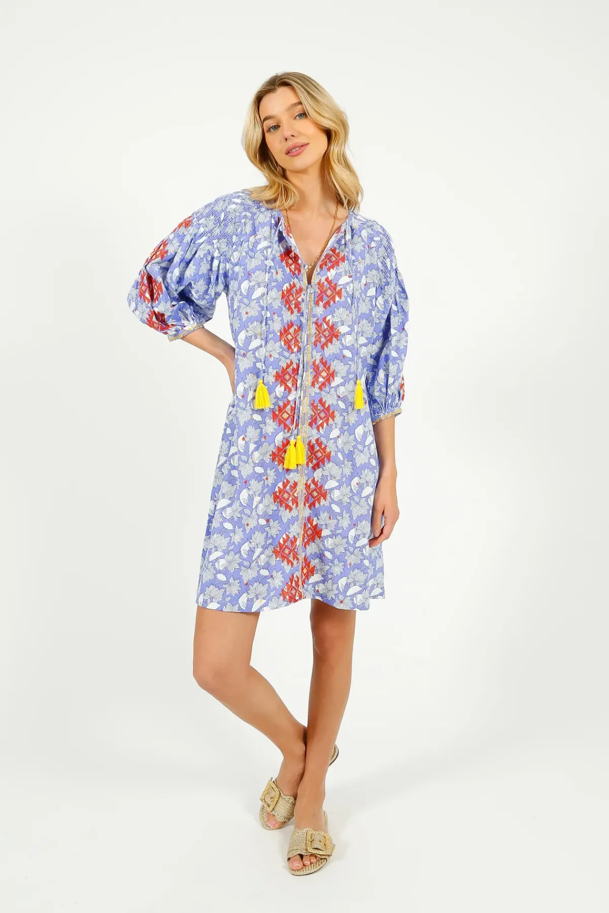 Place Du Soleil PDS 328 Lila Print Dress in Orange Emb