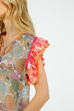 Place Du Soleil PDS 427 Rosa Frill Top in Green, Blue