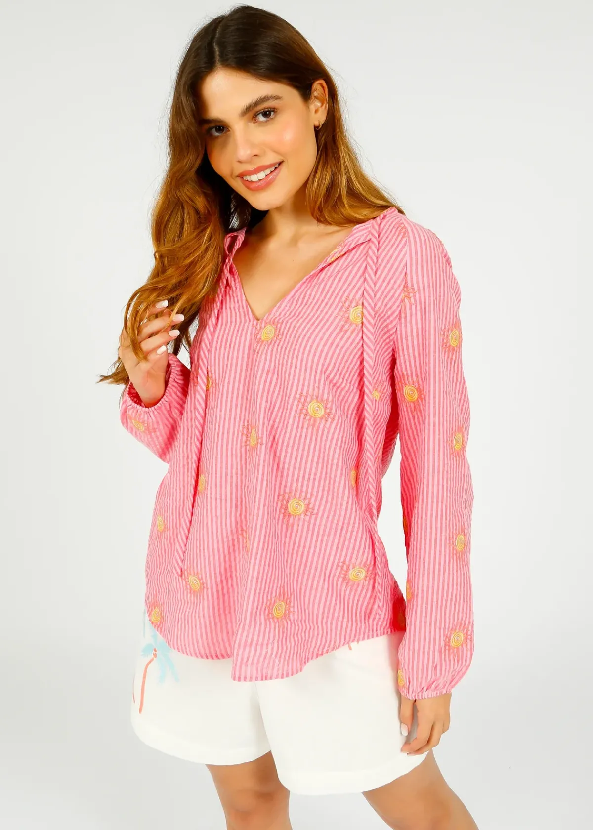 Primrose Park PP Fleur Top in Wavy Sun Emb Pink