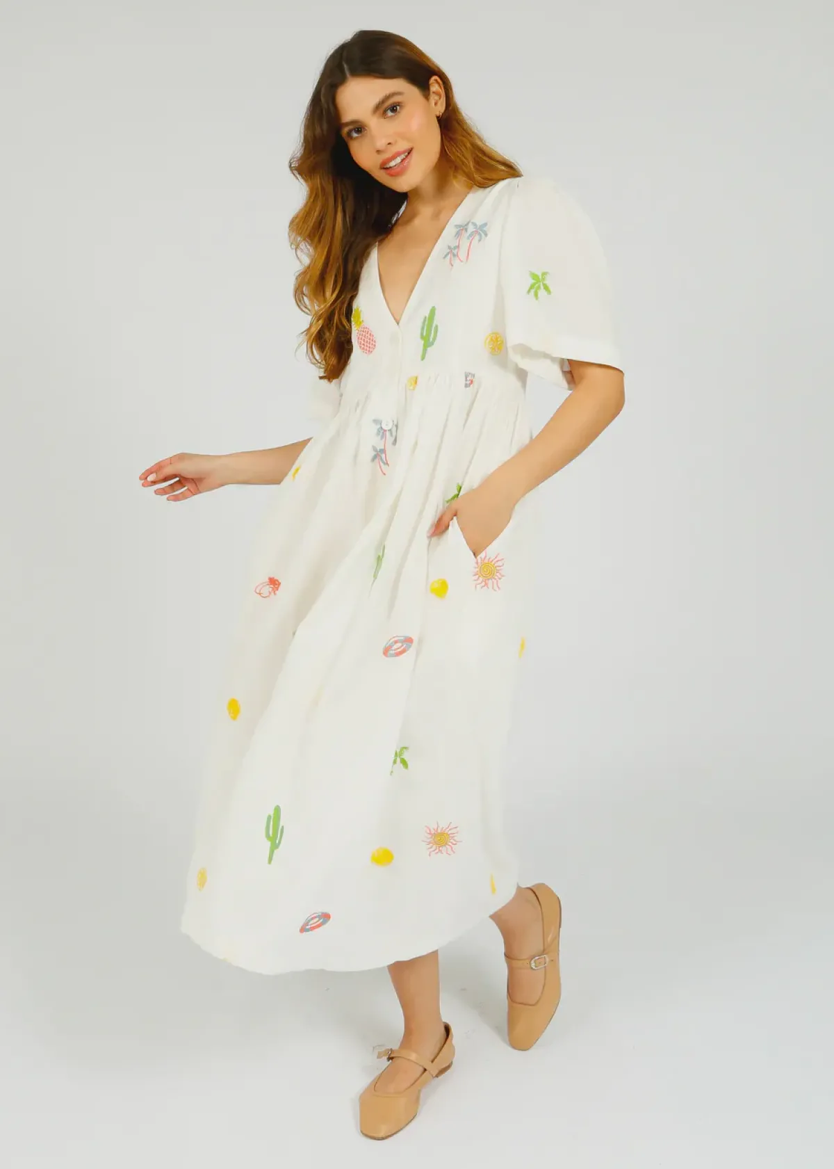 Primrose Park PP Lola Cotton Dress in Icons Emb White