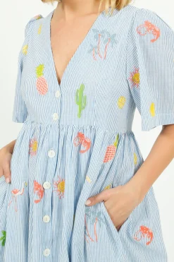 Primrose Park PP Lola Dress in Icons Emb Blue Stripe