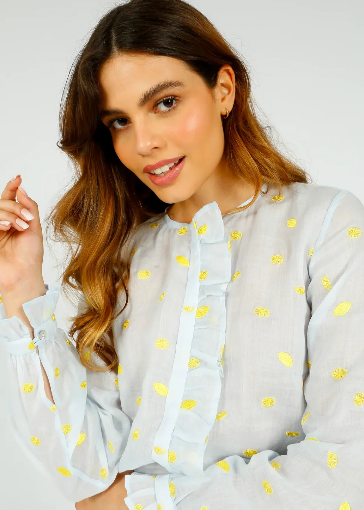 Primrose Park PP Luna Shirt in Lemon Polka Emb