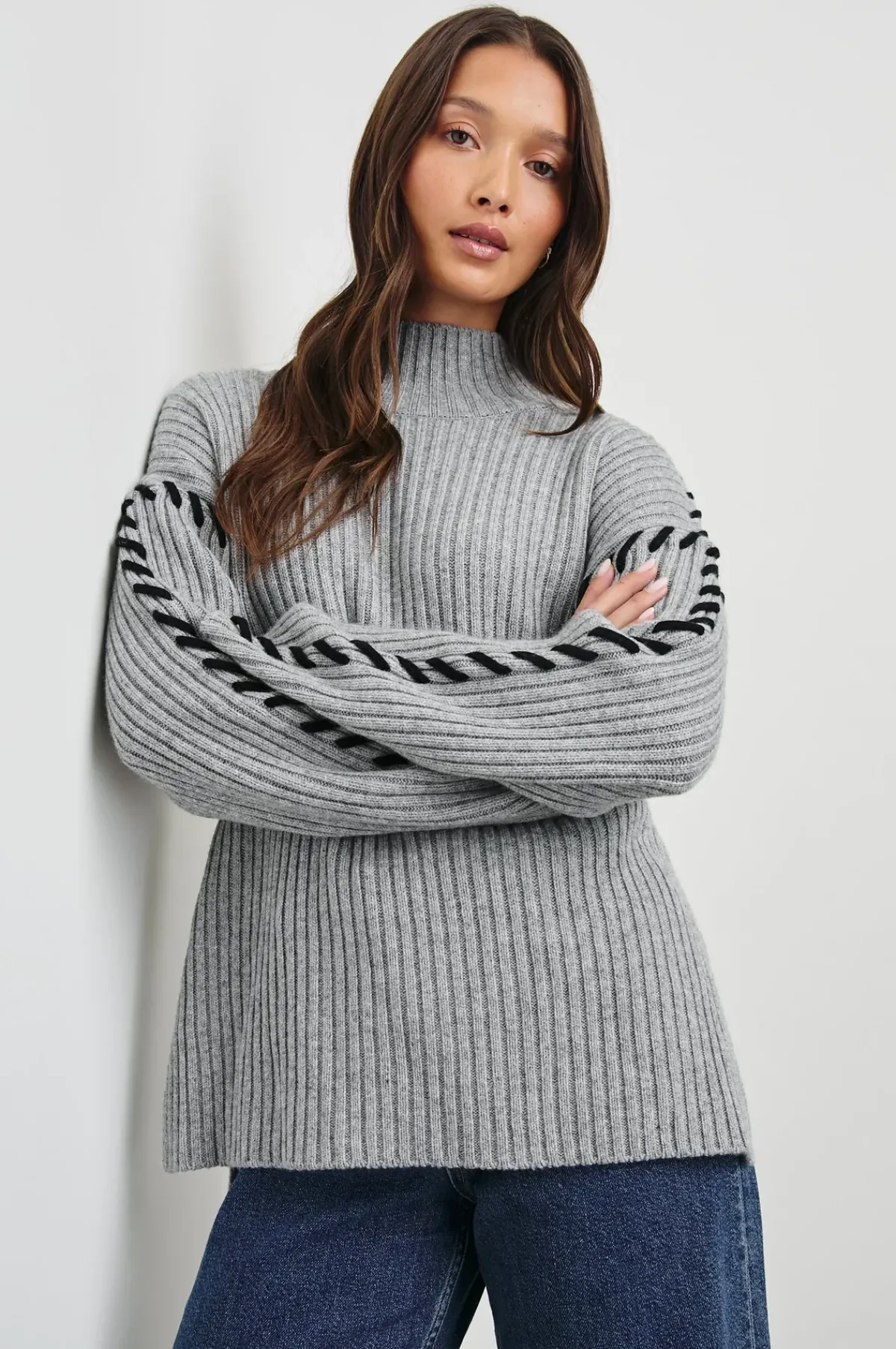 Rails Liam Roll Neck Knit in Heather Grey