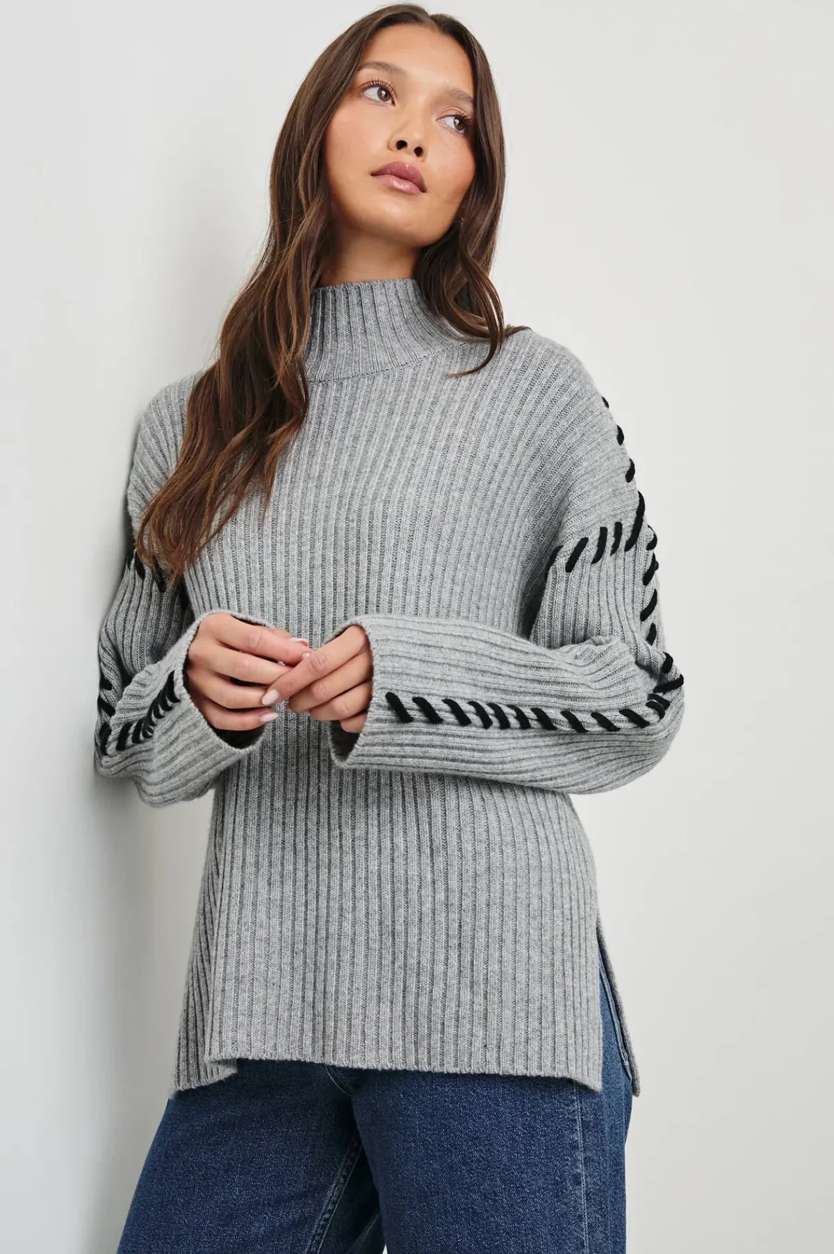 Rails Liam Roll Neck Knit in Heather Grey