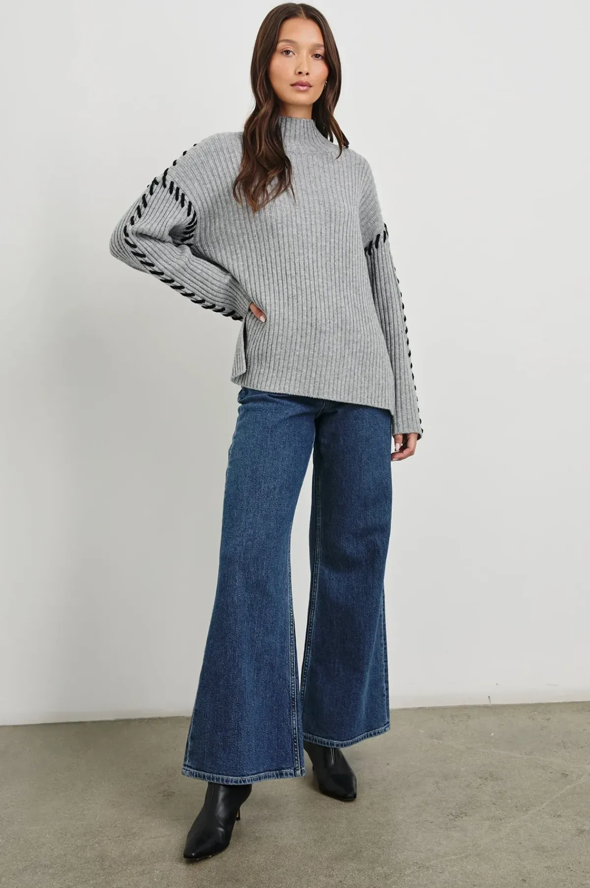 Rails Liam Roll Neck Knit in Heather Grey
