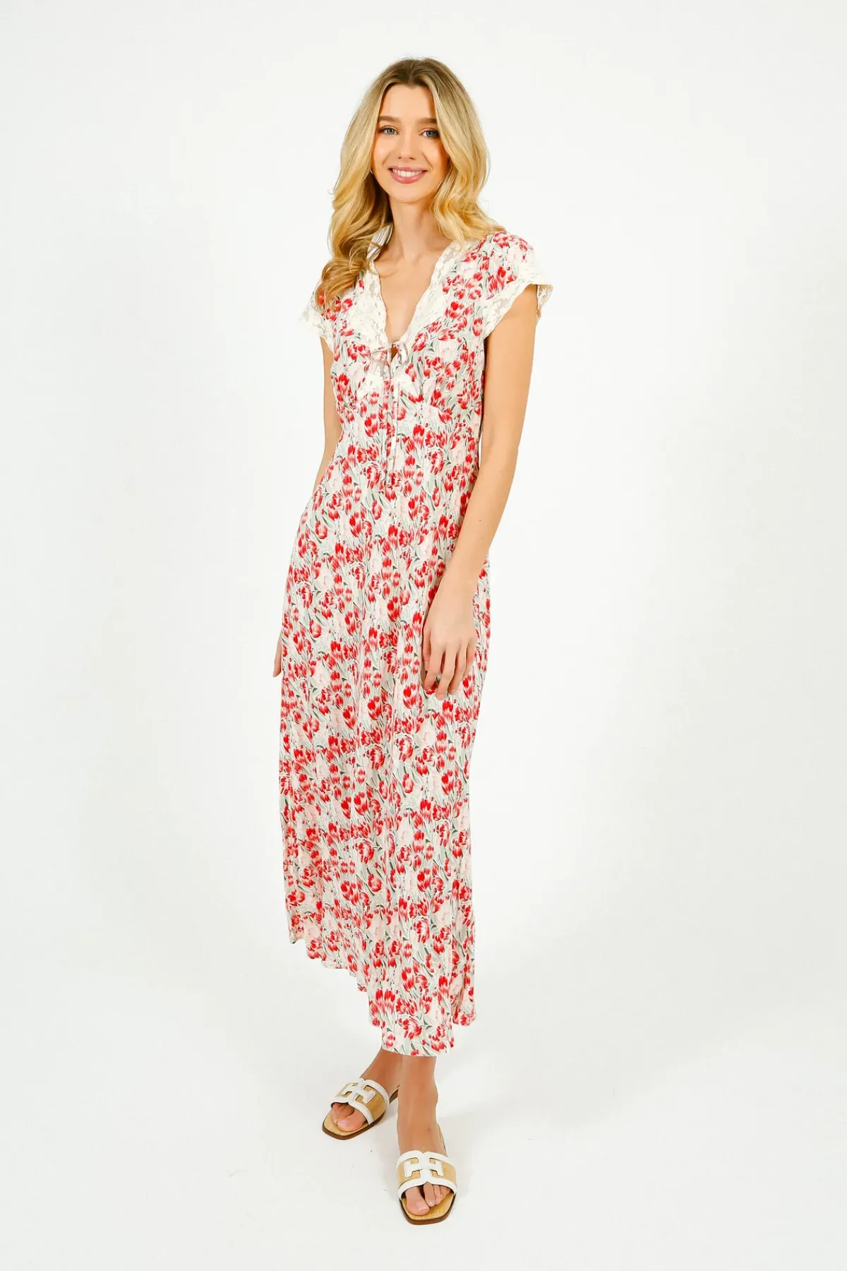 Rixo Amari Dress in Tulip Fields Red