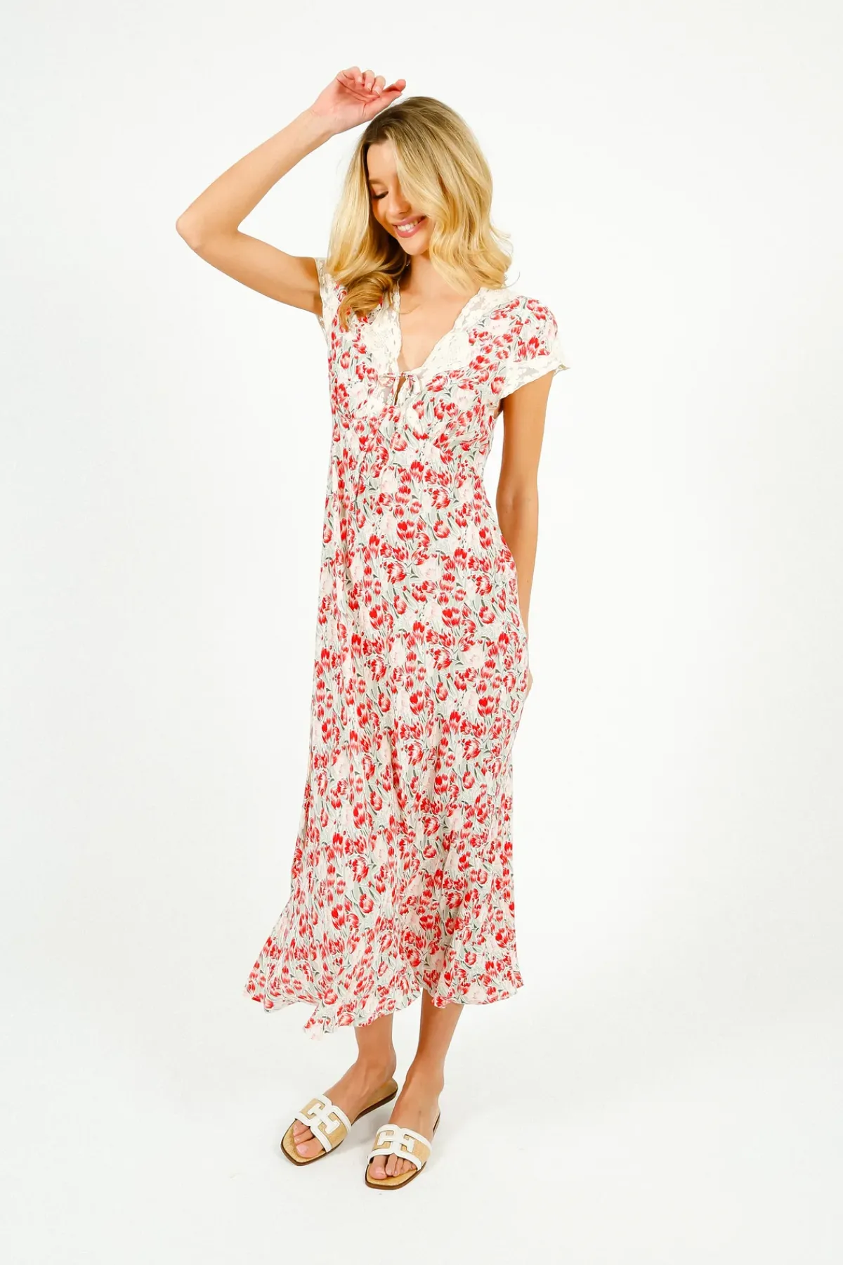 Rixo Amari Dress in Tulip Fields Red