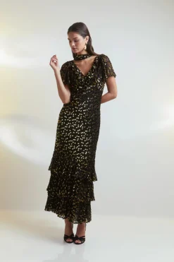 Rixo Amelle Dress in Scatter Devore Gold