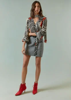 Rixo Mariah Skirt in Houndstooth Mono