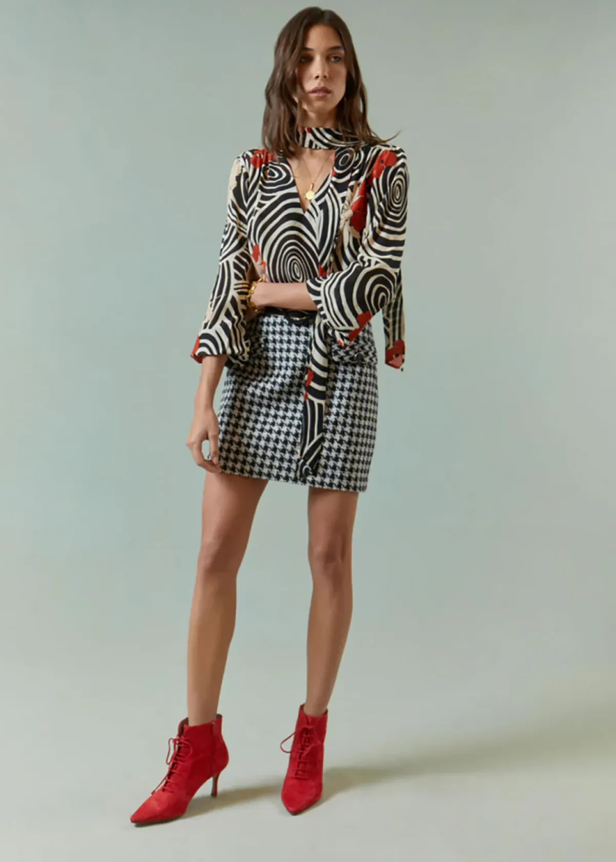 Rixo Mariah Skirt in Houndstooth Mono