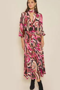 Rixo Marigold Dress in Marble Pink