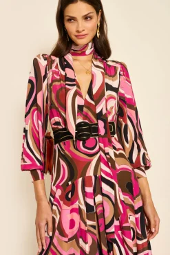 Rixo Marigold Dress in Marble Pink