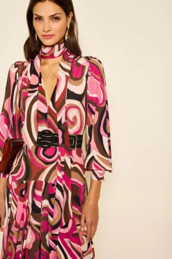 Rixo Marigold Dress in Marble Pink