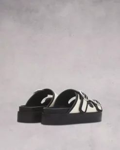 Rag u0026 Bone Ru0026B Geo Buckle Platform Slide in Antique Black, White