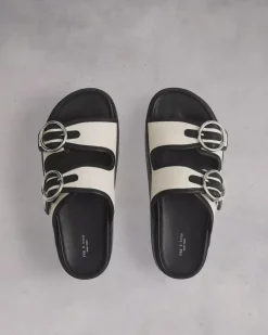 Rag u0026 Bone Ru0026B Geo Buckle Platform Slide in Antique Black, White