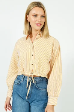 Rag u0026 Bone Ru0026B Georgie Stripe Poplin Shirt in Gold Stripe