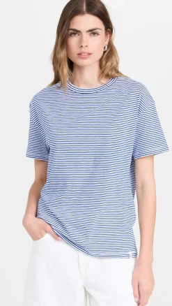 Rag u0026 Bone Ru0026B Mini Slub Stripe Boyfriend Tee in Blue, White