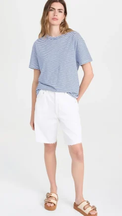 Rag u0026 Bone Ru0026B Mini Slub Stripe Boyfriend Tee in Blue, White