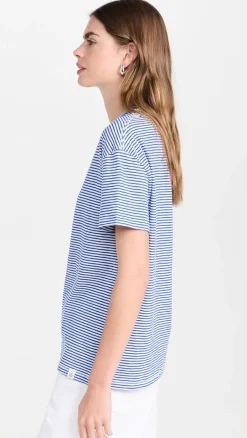 Rag u0026 Bone Ru0026B Mini Slub Stripe Boyfriend Tee in Blue, White