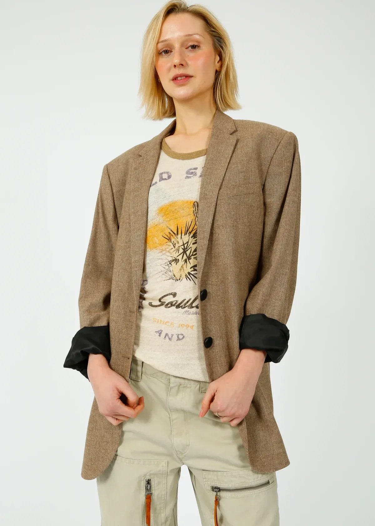 Rag u0026 Bone Ru0026B Odessa Italian Wool Blazer in Camel Plaid