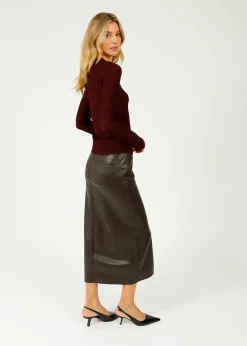 Rag u0026 Bone Ru0026B Rayne Faux Leather Midi Skirt in Dark Brown