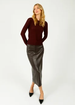 Rag u0026 Bone Ru0026B Rayne Faux Leather Midi Skirt in Dark Brown