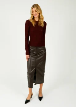 Rag u0026 Bone Ru0026B Rayne Faux Leather Midi Skirt in Dark Brown