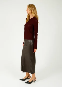 Rag u0026 Bone Ru0026B Rayne Faux Leather Midi Skirt in Dark Brown