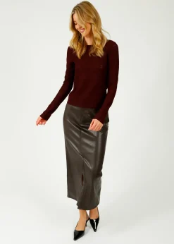 Rag u0026 Bone Ru0026B Rayne Faux Leather Midi Skirt in Dark Brown