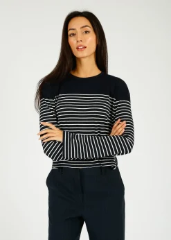 Rag u0026 Bone Ru0026B The Knit Boxy Stripe in Navy, Ivory