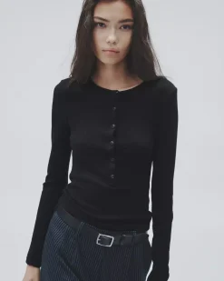 Rag u0026 Bone Ru0026B The Knit Rib Henley in Black