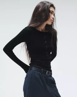 Rag u0026 Bone Ru0026B The Knit Rib Henley in Black