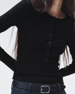 Rag u0026 Bone Ru0026B The Knit Rib Henley in Black