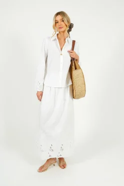Selected Femme SLF Dahlia Broiderie Shirt in White