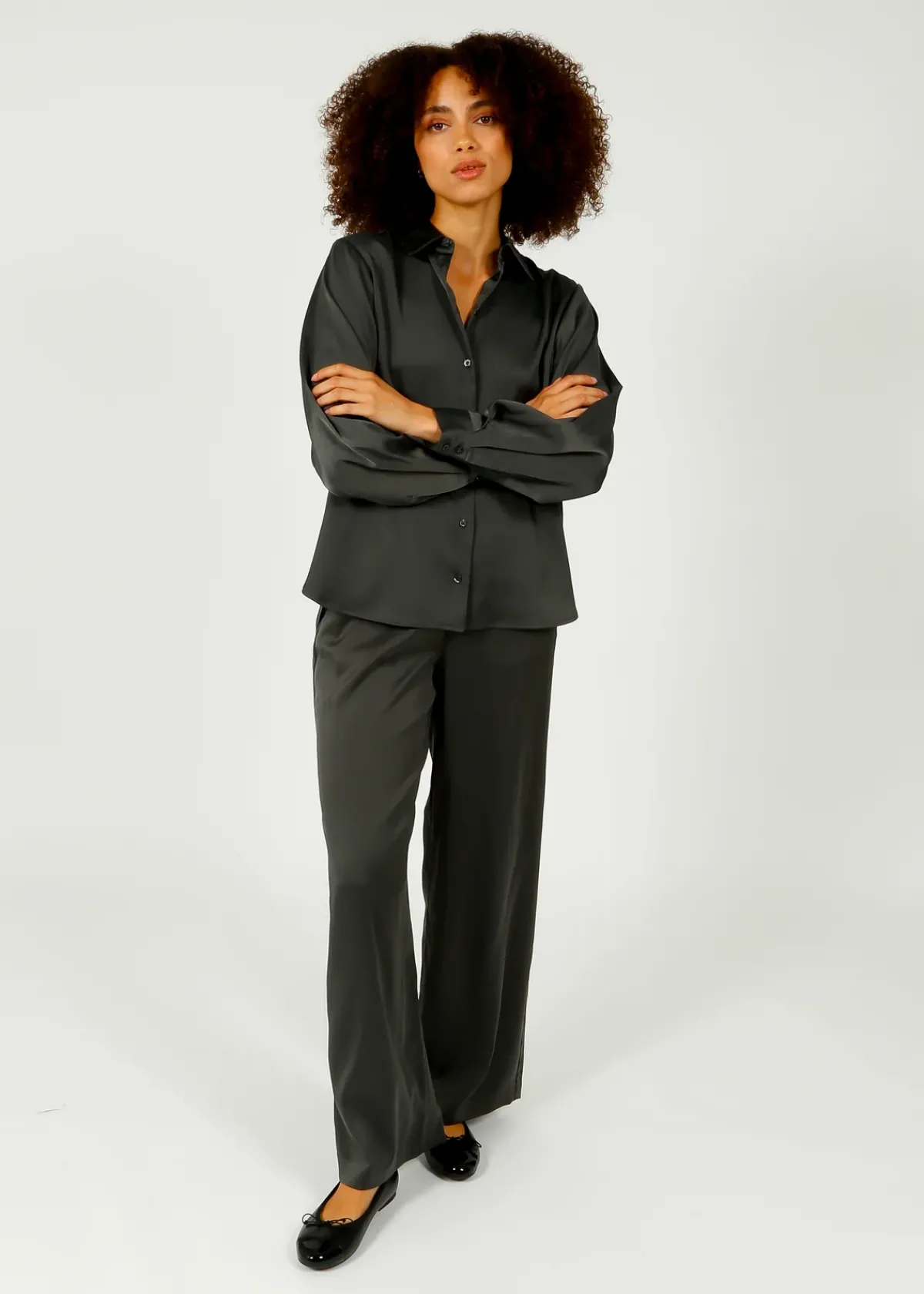 Selected Femme SLF Elena Tinni Wide Pants in Volcanic Ash