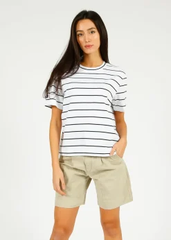 Selected Femme SLF Essential SS Boxy Striped Tee in Black, White