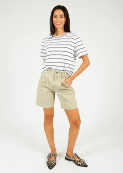 Selected Femme SLF Essential SS Boxy Striped Tee in Black, White