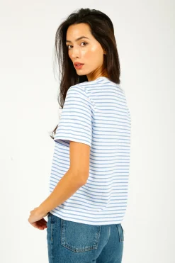 Selected Femme SLF Essential SS Boxy Striped Tee in Cornflower, White