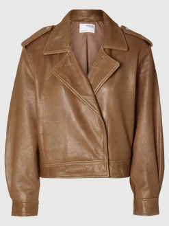 Selected Femme SLF Glove Leather Jacket in Coca Mocha
