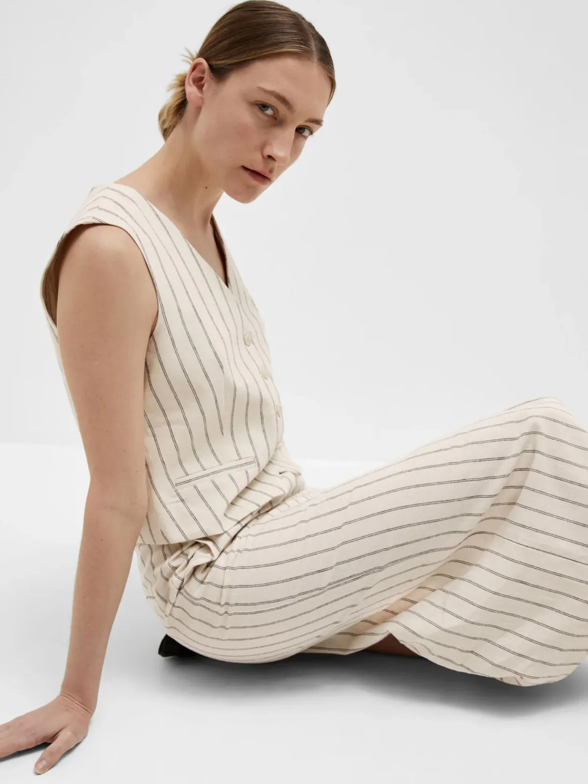 Selected Femme SLF Hilda Pencil Skirt in Pin Stripe Sandshell