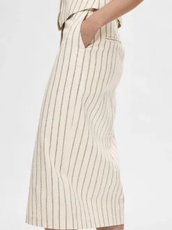 Selected Femme SLF Hilda Pencil Skirt in Pin Stripe Sandshell
