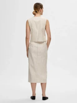 Selected Femme SLF Hilda Pencil Skirt in Pin Stripe Sandshell